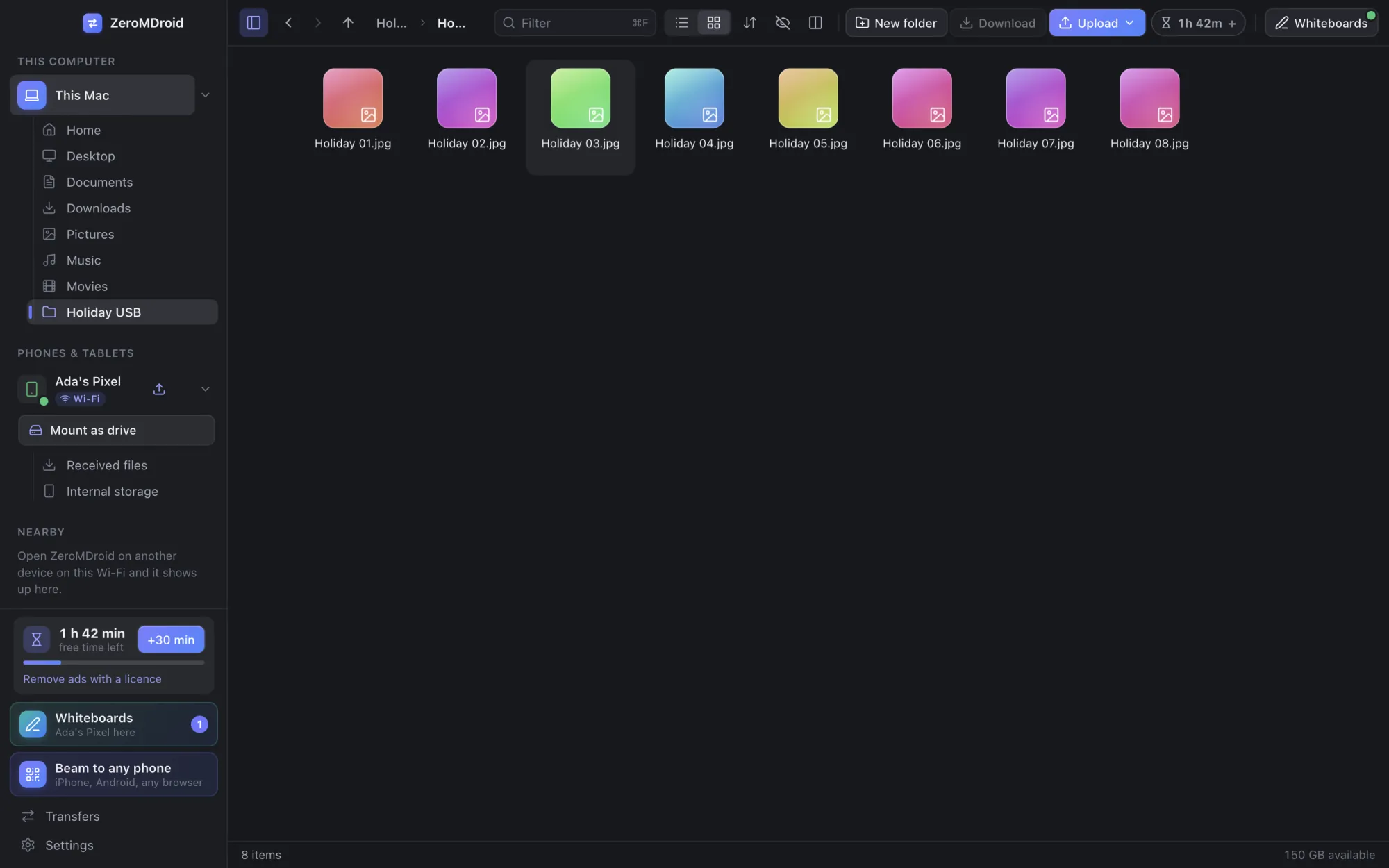 A pendrive listed under This Mac in the ZeroMDroid app