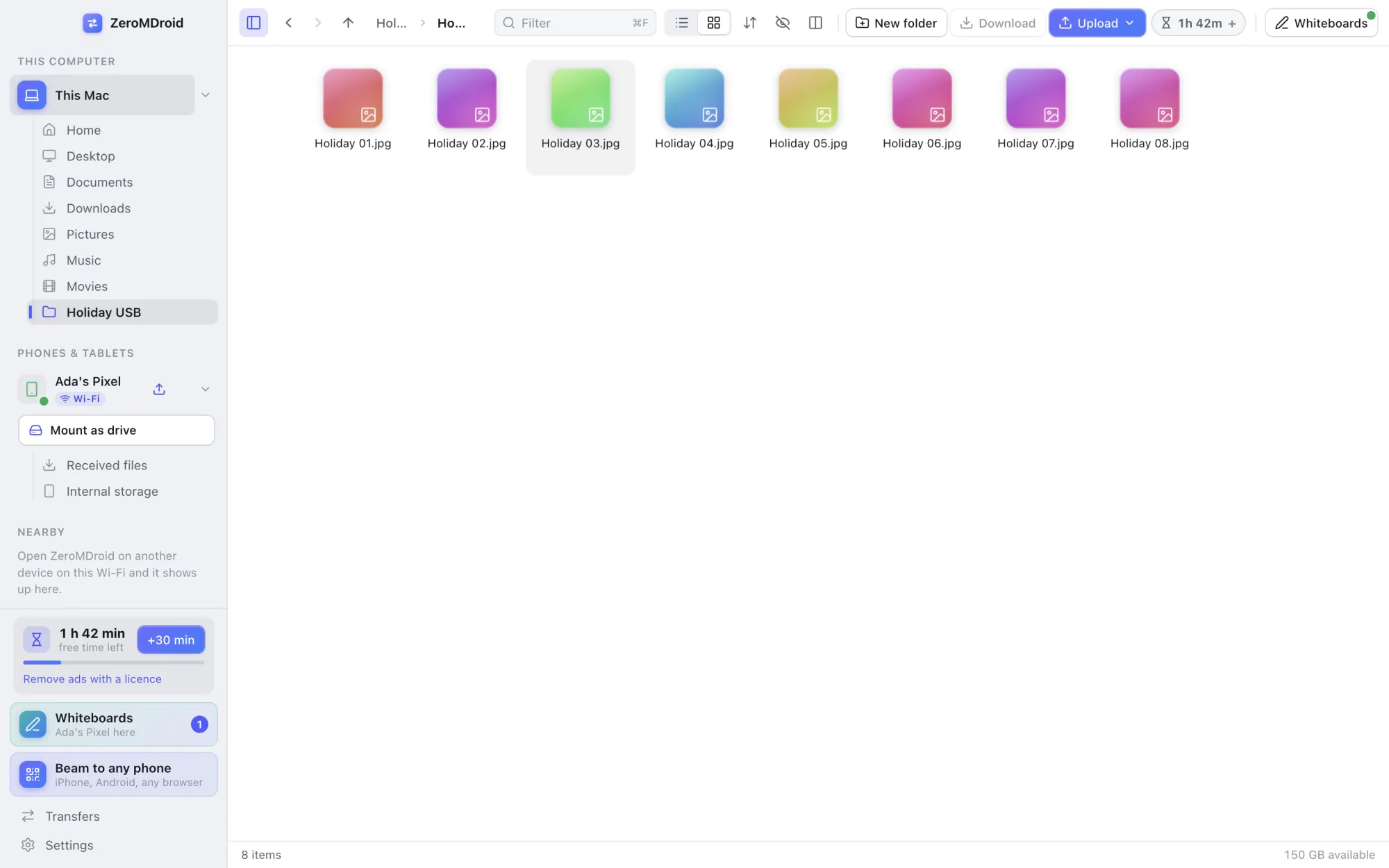 A pendrive listed under This Mac in the ZeroMDroid app
