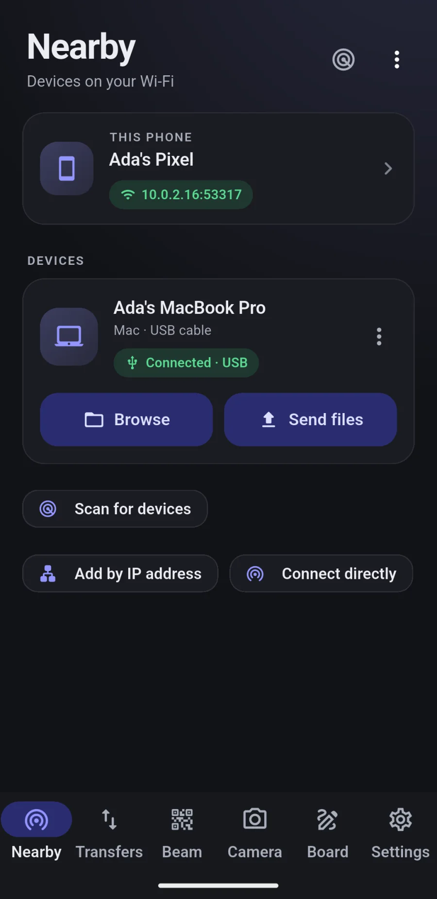 The ZeroMDroid app on a phone, showing nearby devices