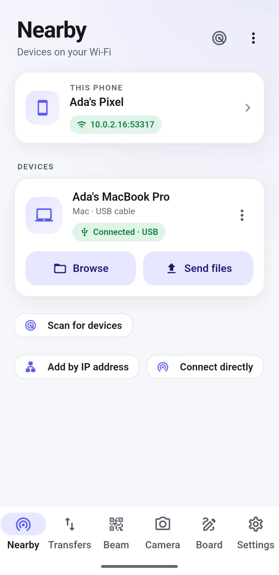 The ZeroMDroid app on a phone, showing nearby devices